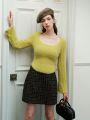 Solid Scoop Neck Fuzzy Knit Sweater