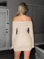 SHEIN ICON Solid Color Off Shoulder Flare Sleeve Bodycon Dress With Hip Package