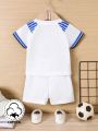 Baby Boy Letter Print Striped Trim Short Sleeve T-Shirt And Shorts Set