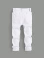 SHEIN SHEIN Toddler Boys Ripped Washed Casual White Skinny Denim Jeans ,For Toddler Boy Clothes