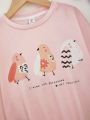 SHEIN Kids EVRYDAY Girls' Knitted Solid Cute Bird Pattern Round Neck Loose Casual Sweatshirt