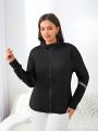 Plus Size Colorblock Striped Hooded Sports Jacket