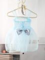 Newborn Baby Girls' Bowknot Decor Lace Mesh Dress With Headband Photography Prop Outfit