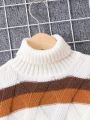 SHEIN Kids EVRYDAY Boys' Trendy Color Block Striped High Neck Sweater Jacket
