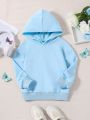 Young Girl Letter & Butterfly Print Drop Shoulder Hoodie