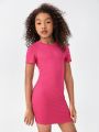 SHEIN Girls Solid Fitted Dress