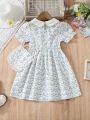 Young Girl'S Fashionable Peter Pan Collar Floral Patchwork Dress