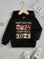 SHEIN Boys' Casual Cartoon 2024 New Year Pattern Sweatshirt Suitable For Autumn And Winter