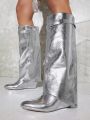 Metallic Faux Leather Knee High Boots