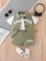 3pcs/set Baby Boys' Letter Print Sleeveless Shirt, Short Sleeve T-shirt And Shorts Outfit