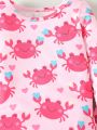 Baby Girls' Round Neck Pink Crab Pattern Home Clothes