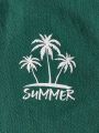 SHEIN Kids SUNSHNE 3pcs/Set Tween Boys' Coconut Tree & Letter Print Round Neck Vest With Solid Color Shorts And Short Sleeves Shirt For Vacation