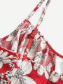 SHEIN VCAY Women's Floral Print Split Hem Spaghetti Straps Dress For Vacation