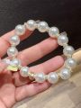 1pc French Style Pearl Beaded Elastic Hair Tie Band With Bracelet Design, Versatile