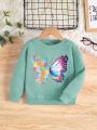 Little Girls' Flower & Butterfly Printed Round Neck Sweatshirt