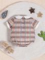 Baby Boy Plaid Print Double Breasted Peter Pan Collar Bodysuit
