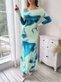 SHEIN Privé Women's Tie-dye Off Shoulder Mermaid Dress