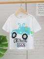 SHEIN Kids EVRYDAY Summer Young Boy Leisure Short Sleeve Rabbit And Car Print T-Shirt