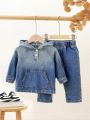 Infant White-sprayed Casual Denim Jacket And Jeans Set