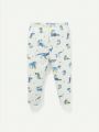 Cozy Cub Baby Boy Snug Fit Pajama Set With Cartoon Dinosaur Pattern, Including Round-Neck Long-Sleeve Top And Jogger Pants