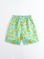 Tween Boys' Swim Trunks, Banana Pattern Print, Woven Fabric, Beach Shorts
