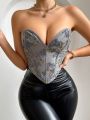 Women'S Butterfly Embroidered Strapless Shaping Top