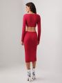 SK TroubleMaker Cut Out Waist Ribbed Knit Sweater Dress