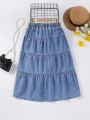 Girls' Vintage College Style Casual Soft Denim A-Line Skirt