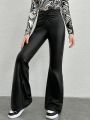 Teen Girl Ruched Front Flare Leg PU Leather Pants