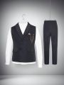Teen Boy's Gentleman Suit: Double-Button Vest And Solid Color Pants, Romantic & Stylish, Suitable For Birthday Parties, Evening Parties, Performances, Weddings, First Birthday, Etc.