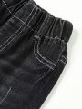 Baby Boy Elastic Waist Washed Black Denim Pants With Distressed Details