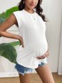 SHEIN Maternity Solid Color Round Neck T-Shirt