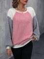 Colorblock Raglan Sleeve Fuzzy Sweatshirt