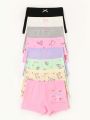 Young Girls' 8pcs/Set Cartoon Printed Panties And Bowknot Decorated Solid Color Panties