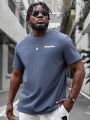 Manfinity Hypemode Men'S Plus Size Slogan Print Knitted Casual Short Sleeve T-Shirt