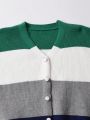 SHEIN Kids HYPEME Big Girls' Striped Cardigan Sweater Jacket