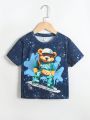 SHEIN Kids QTFun Young Boys' Casual And Comfortable Cute Cartoon Bear Pattern Short Sleeve T-Shirt