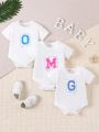 Cute Simple Letter Print Rompers Set For Baby Girls