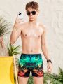 SHEIN Teenage Boys' Colorful Holographic Number Print Tight Swim Shorts