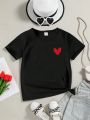 Girls' Heart Pattern Round Neck Short Sleeve T-shirt