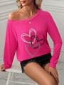SHEIN LUNE Heart Pattern Raglan Sleeve Sweatshirt