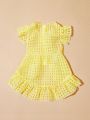 PETSIN 1pc Yellow Gingham Casual Pet Dress For Cats And Dogs With Cute Flutter Sleeves
