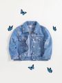 SHEIN Baby Girl Y2k Style Butterfly Jacquard Mechanism Denim Jacket