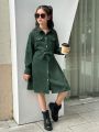 SHEIN Tween Girl's Retro Street Fashion Simple Woven Solid Color Shirt Dress