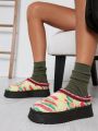 Stitching Detail Flatform Colorful Women Home Slippers
