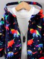 SHEIN Kids QTFun Young Boy Dinosaur Print Fleece Lined Hooded Jacket Without Sweater
