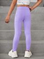 Solid Color Sports Leggings For Young Girls