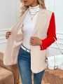 Women'S Color Blocking Single-Breasted Blazer Jacket