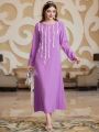 SHEIN Najma Pearl-Studded Woven Tape Patchwork Dress