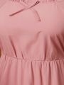 Teen Girls' Short Sleeve Dress With Bowknot Detail On The Front